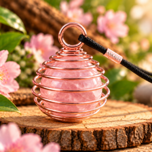 Cage spirale rose dorée avec sa pierre et cordon